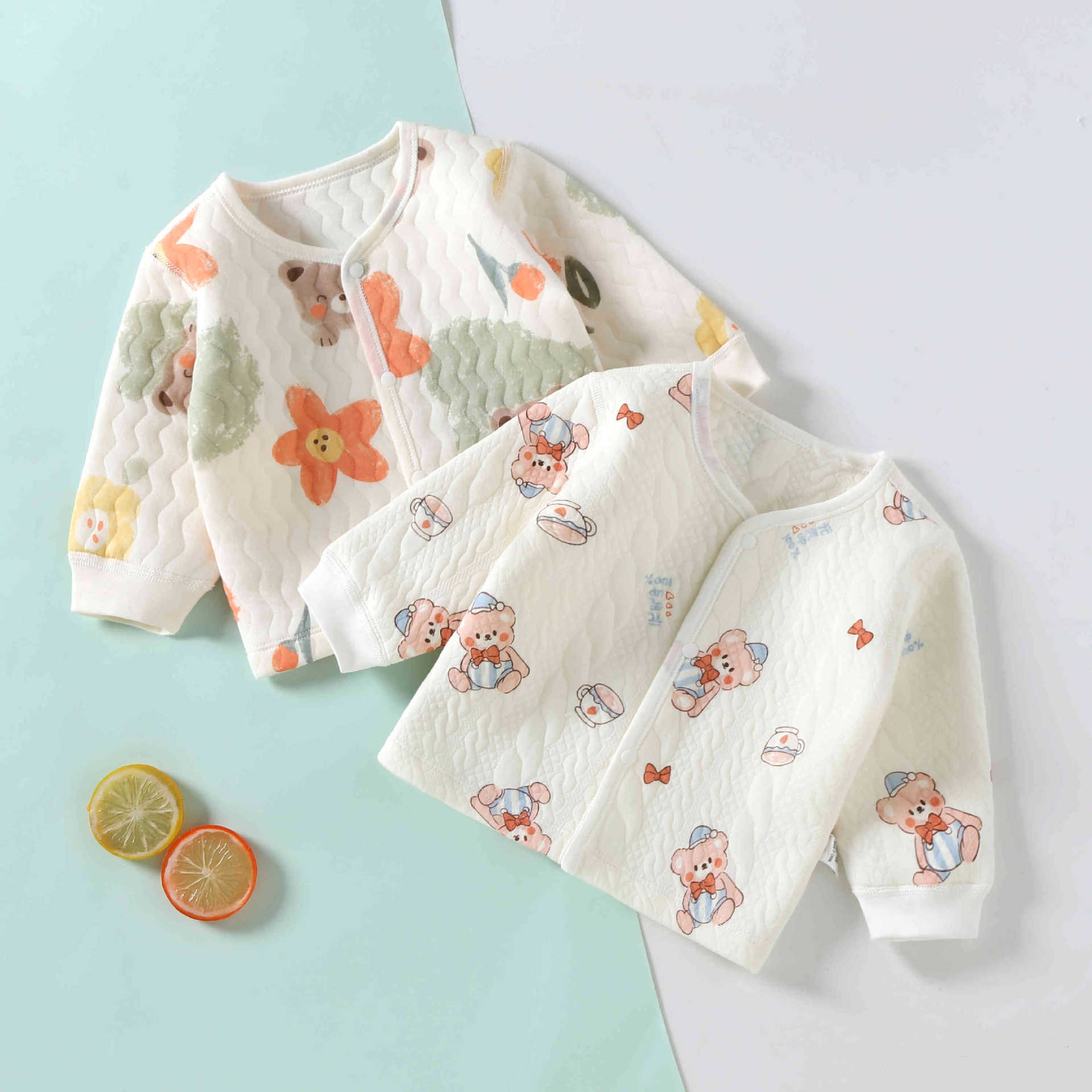 宝宝保暖上衣秋冬纯棉开衫婴儿薄棉打底衣家居秋衣儿童夹棉秋装