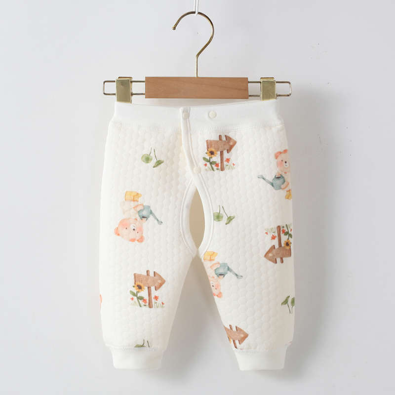 婴儿a类纯棉保暖裤三层加厚空气棉裤子幼儿童秋冬款开裆宝宝长裤