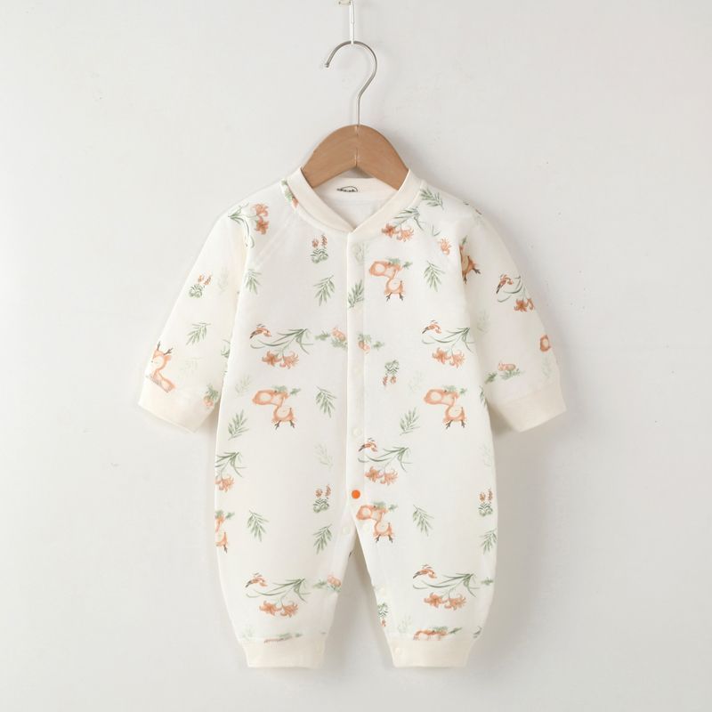 婴儿连体衣秋冬夹棉新生儿衣服保暖棉服纯棉宝宝爬服薄棉睡衣秋装