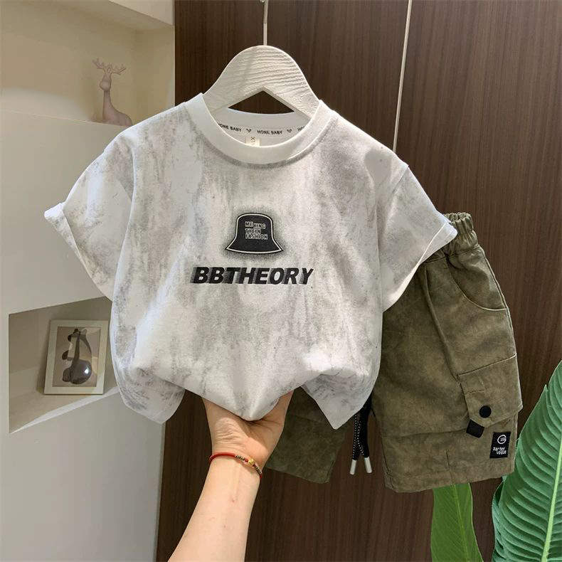 男童短袖套装洋气儿童2025新款时髦中小童男孩夏季薄款童装两件套