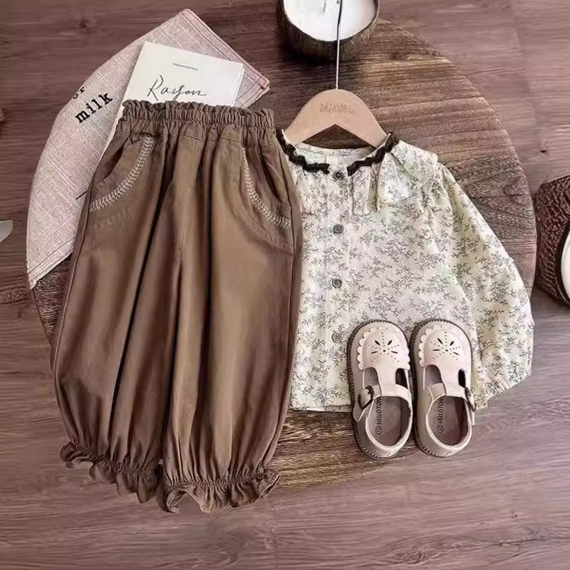 女童衬衣森系韩版2025新款儿童春装女孩幼儿园穿搭宽松长裤洋气