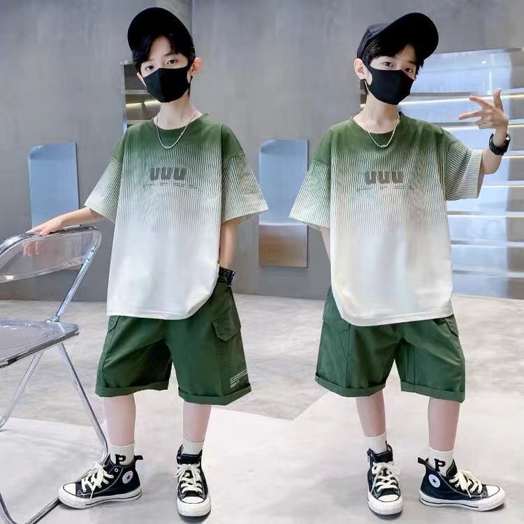 男童短袖套装夏季大童2025新款儿童夏装休闲男孩洋气帅气时髦酷潮