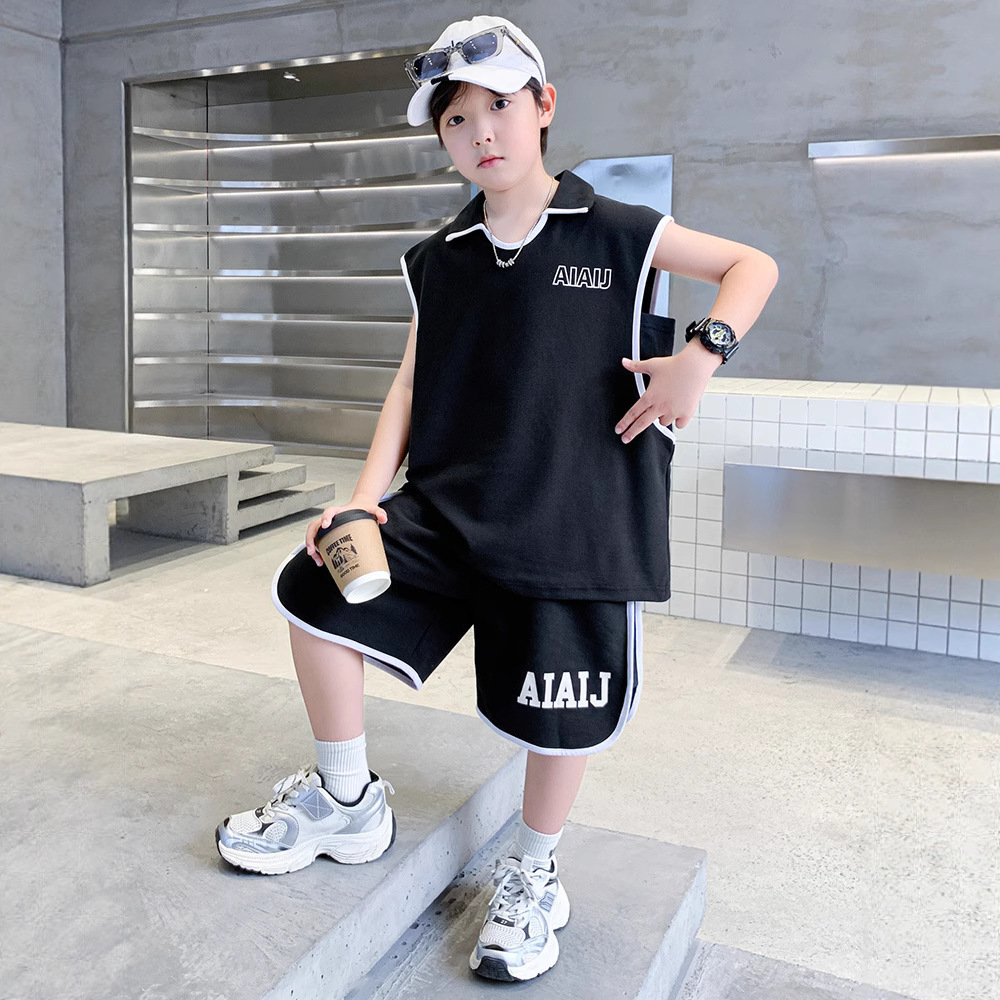 男童运动套装夏装2025新款中大童洋气休闲背心两件套儿童衣服批发