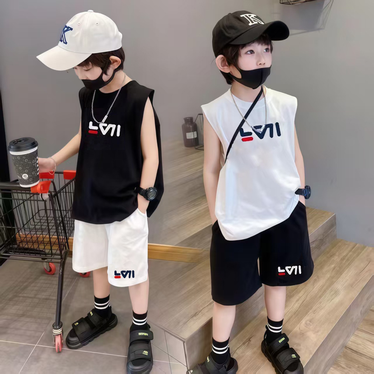 男童2025新款夏装无袖套装中大童儿童帅气夏季无袖背心短裤两件套