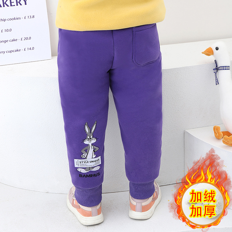女童春秋百搭运动中小童男童卡通外穿长裤儿童保暖宝宝卡通加绒棉