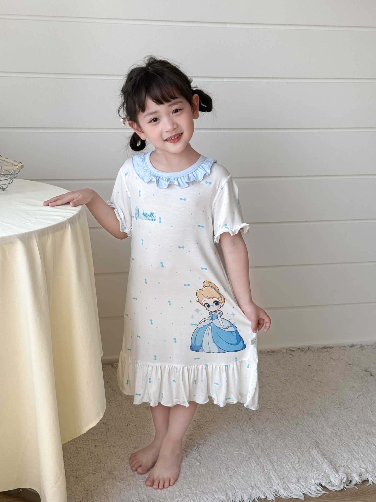 女童公主裙莎儿童连衣裙洋气女童睡裙女夏家居裙童裙子小女孩蓝色