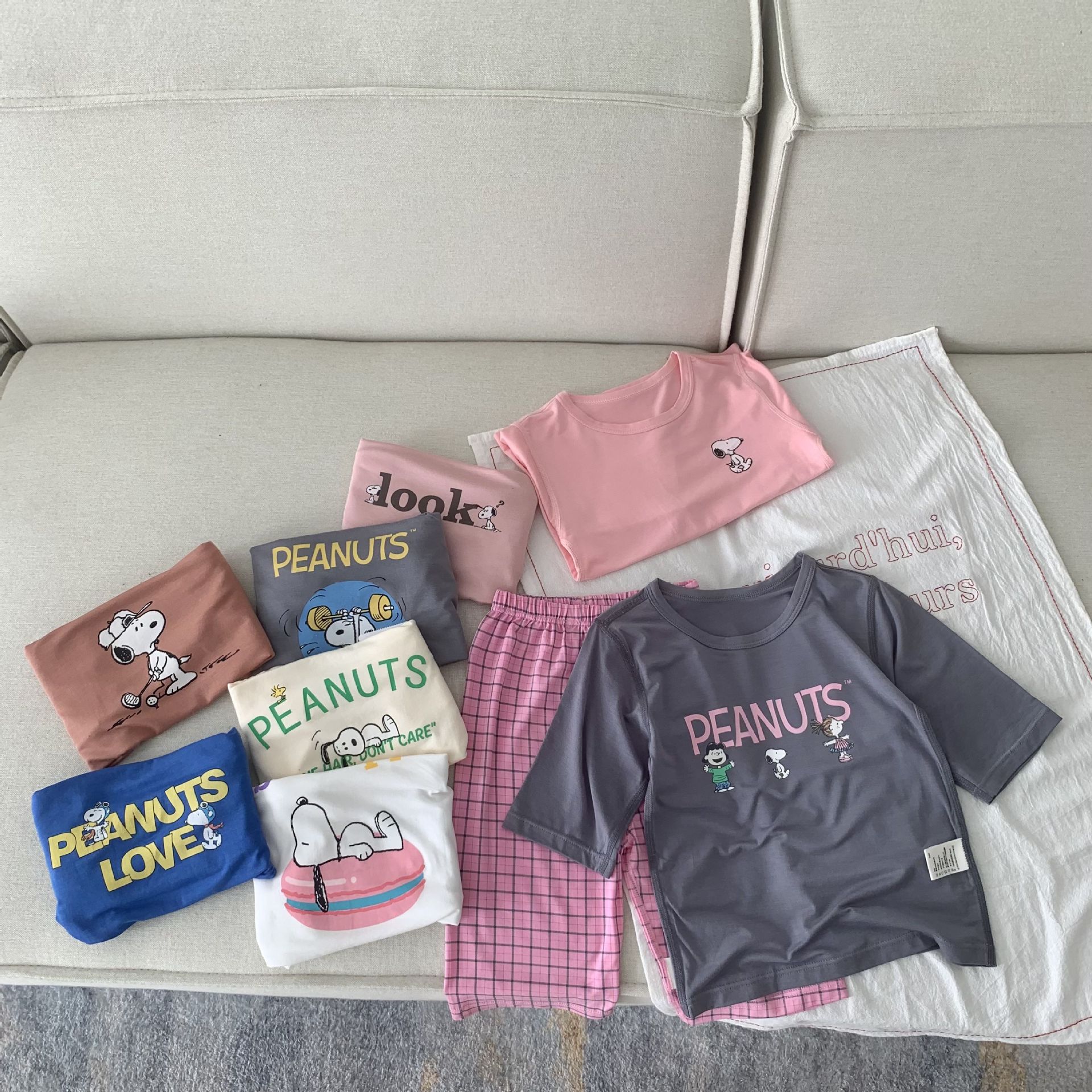 史努比亲子装儿童夏季空调服莫代尔儿童睡衣a类中大童儿童家居服