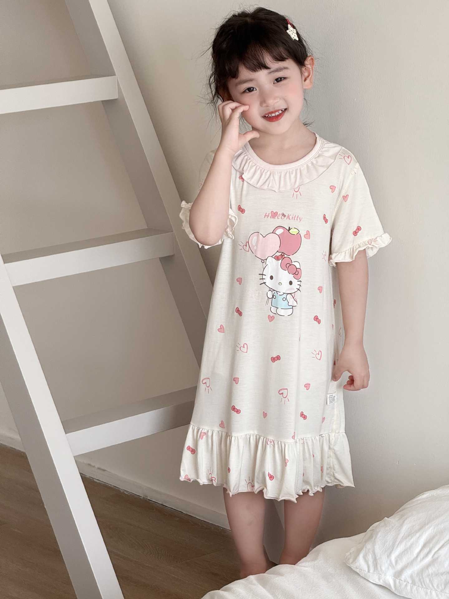 女童连衣裙公主裙儿童睡裙女夏季薄款卡通印花边领子宝宝裙子a类