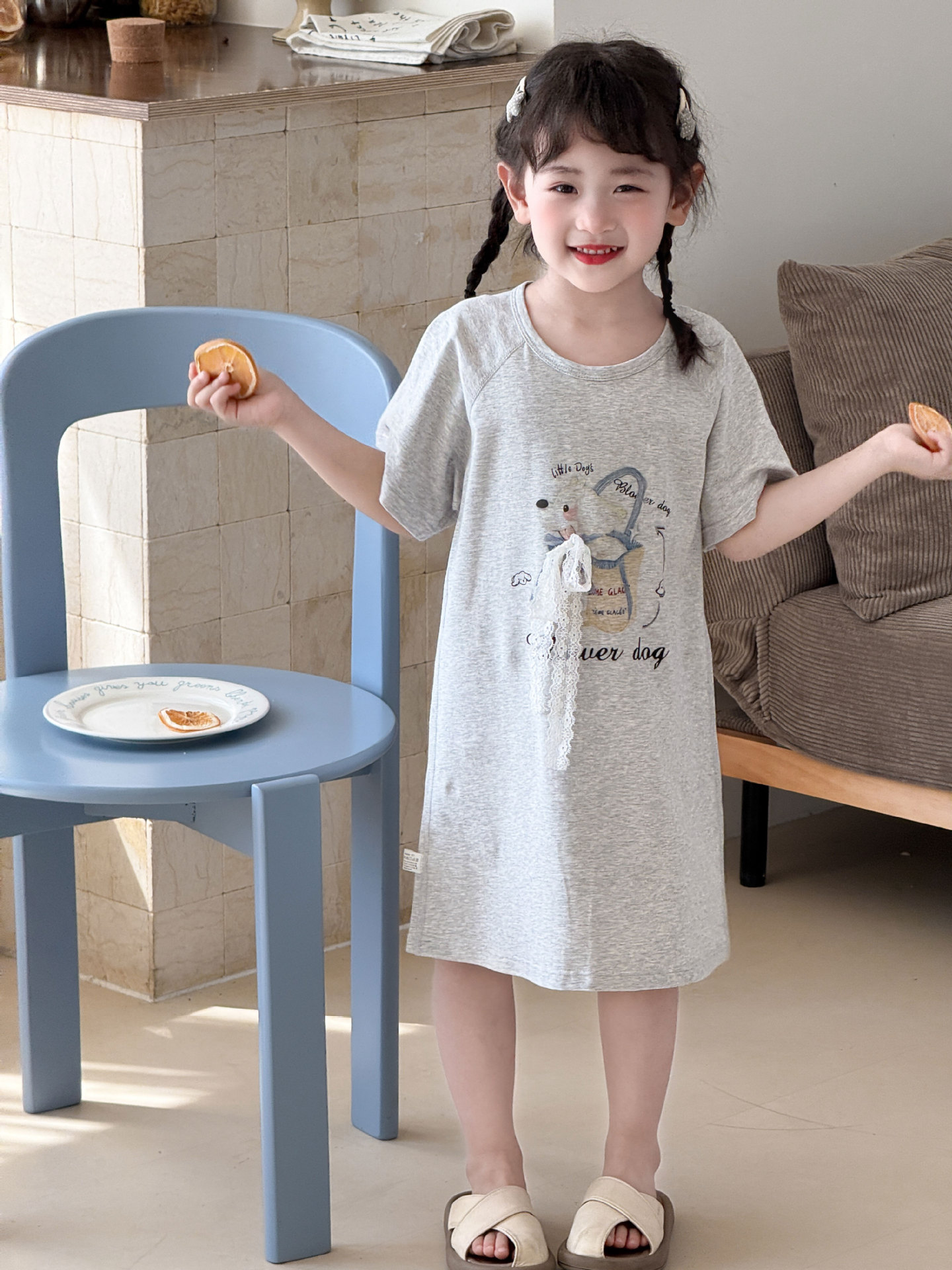 亲子装女童裙子儿童韩版连衣裙女童中小童童连衣裙女童睡裙短袖