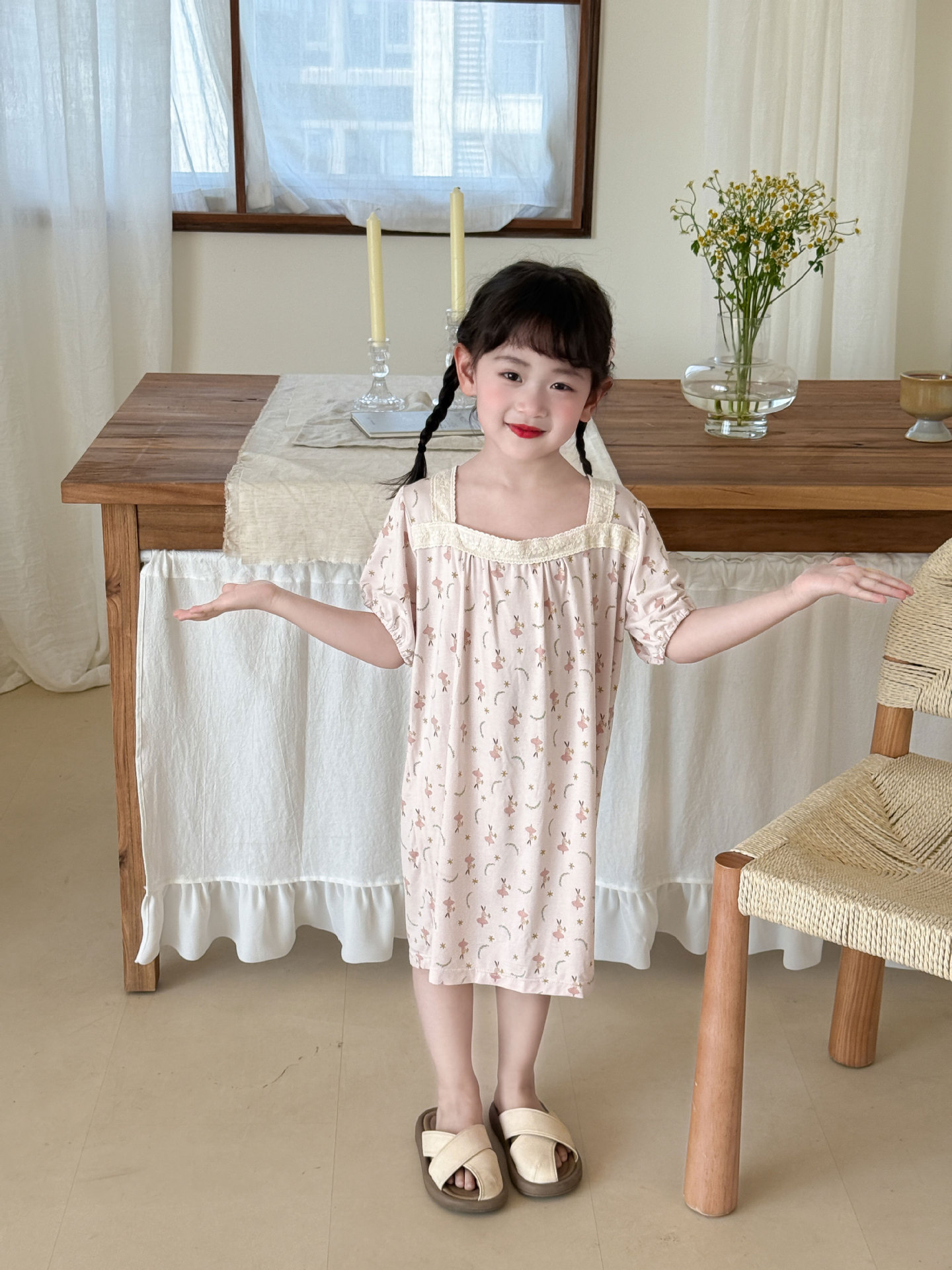 莫代尔睡裙甜美夏季新款睡衣日韩连衣裙宽松休闲家居服少女碎花