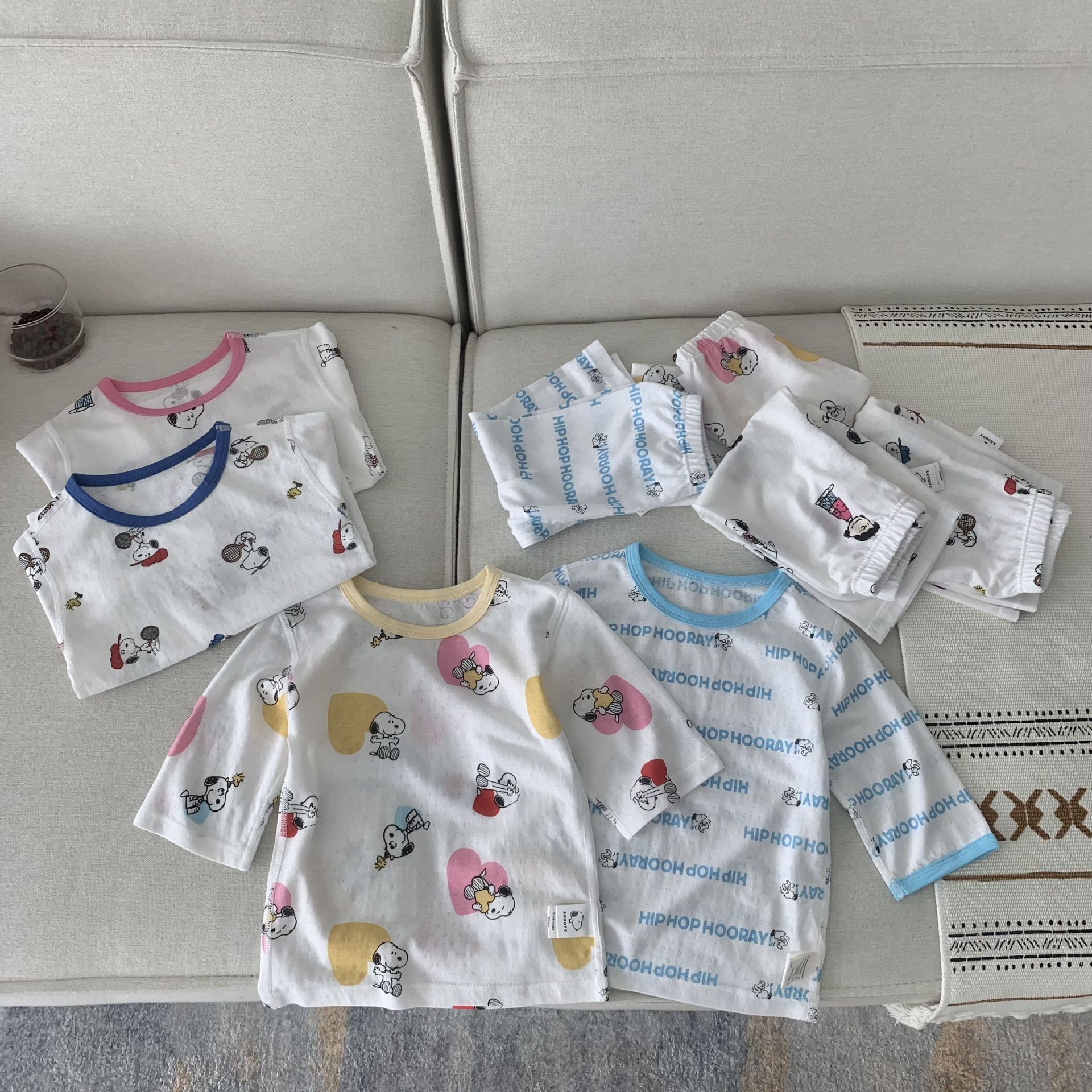 史努比童装儿童夏季空调服家居服儿童95棉a类睡衣七分袖裤套装薄