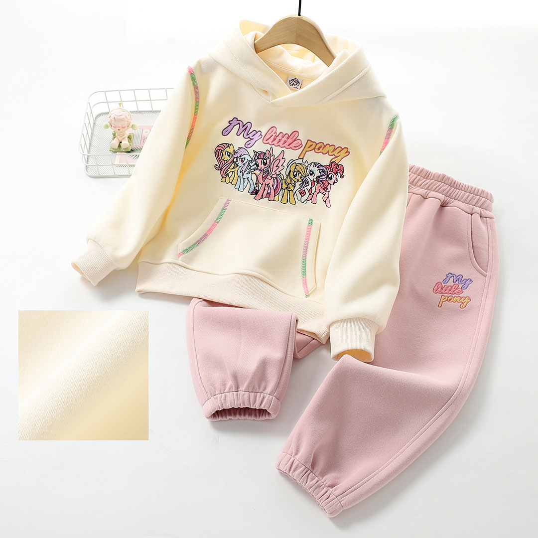 小马宝莉女童卫衣套装儿童连帽衫女宝秋装两件套粉色米色童装秋款