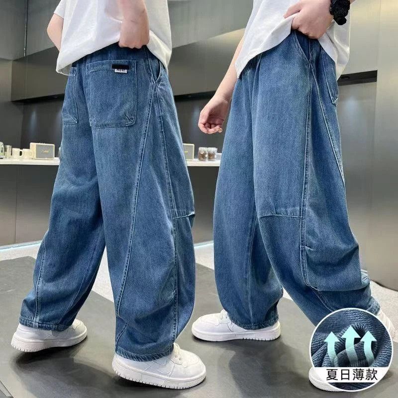 儿童洋气2025新款薄款潮高品质夏季弯刀捏褶透气软牛仔裤