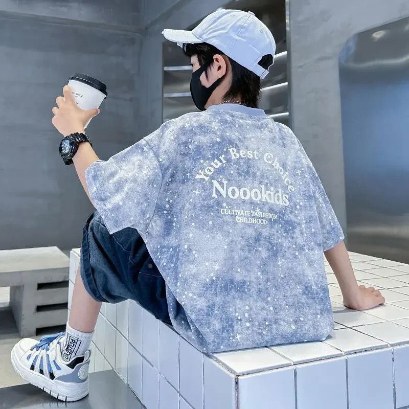 男童短袖T恤童装夏装新款儿童扎染夏季上衣爆款中大童半袖