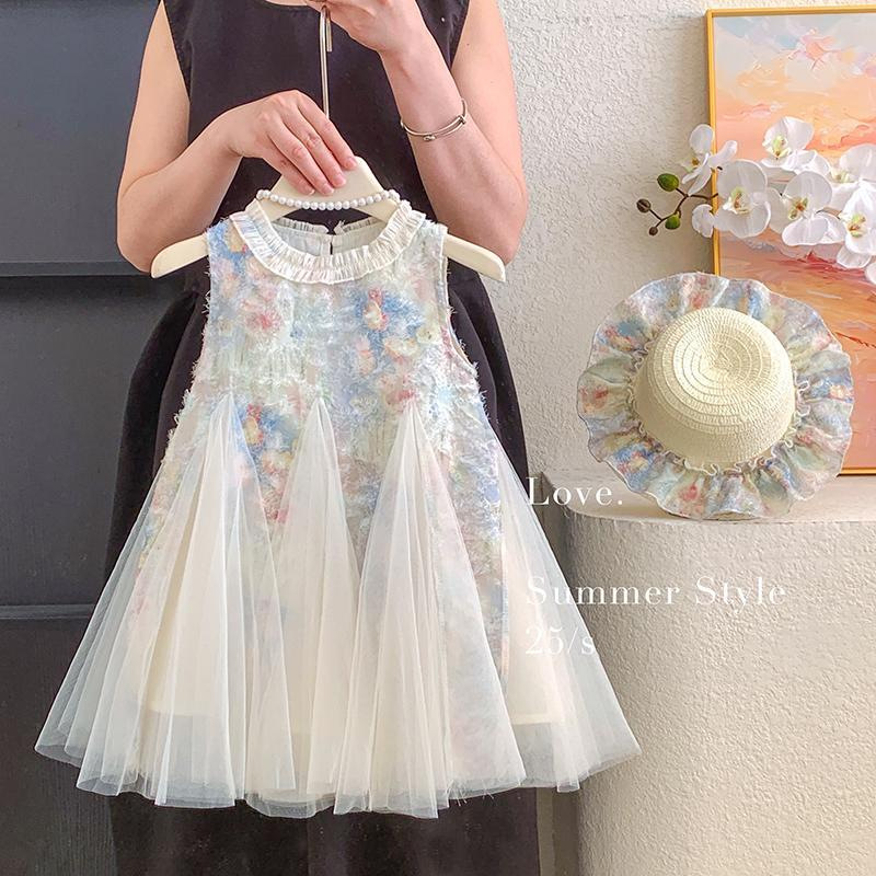 女童夏装连衣裙2025新款亮片无袖网纱裙儿童洋气公主夏季背心裙子