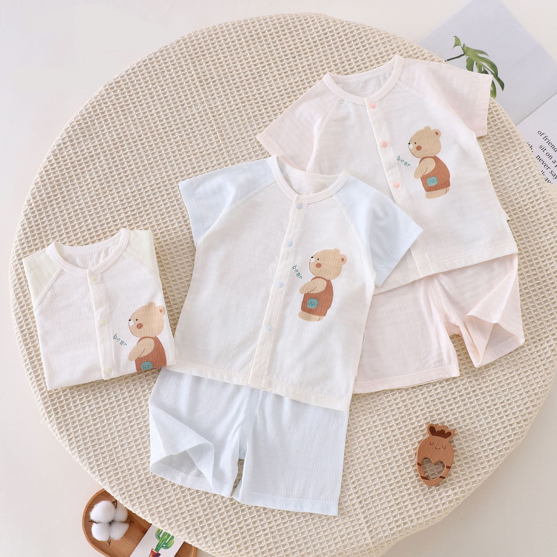 婴儿短袖短裤a类纯棉夏薄款男女宝宝衣服爬服无骨婴幼儿外穿套装