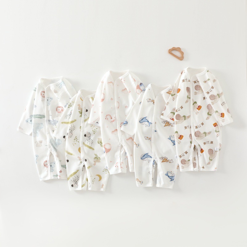 婴儿连体衣春秋纯棉无骨男女宝宝哈衣夏季空调服0-1岁新生儿爬服