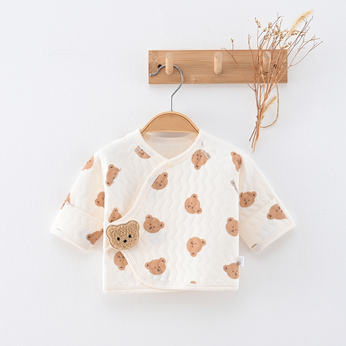 秋冬新生儿保暖魔术贴半背衣A类无骨单件上衣双层护肚宝宝月子服