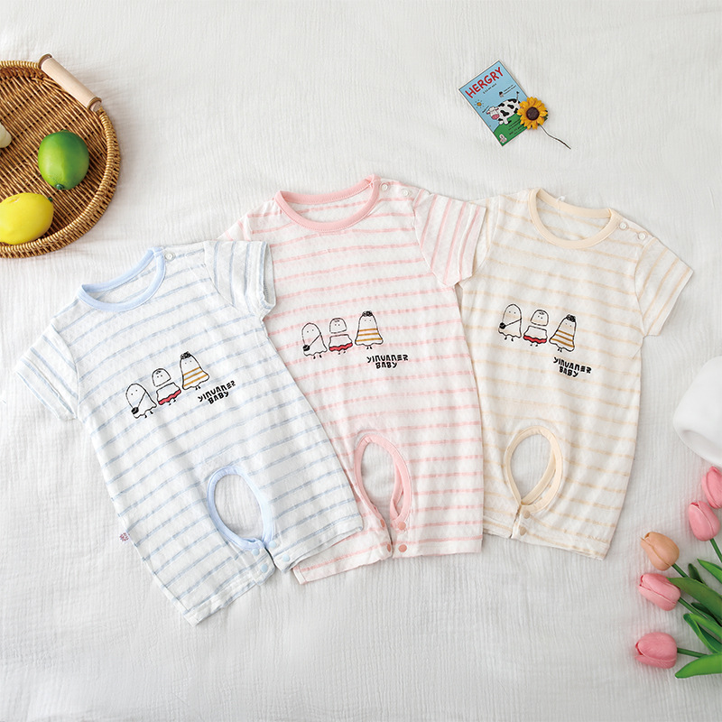 婴儿短袖开档连体衣纯棉圆领时尚哈衣爬服男女宝宝夏季薄款外出服