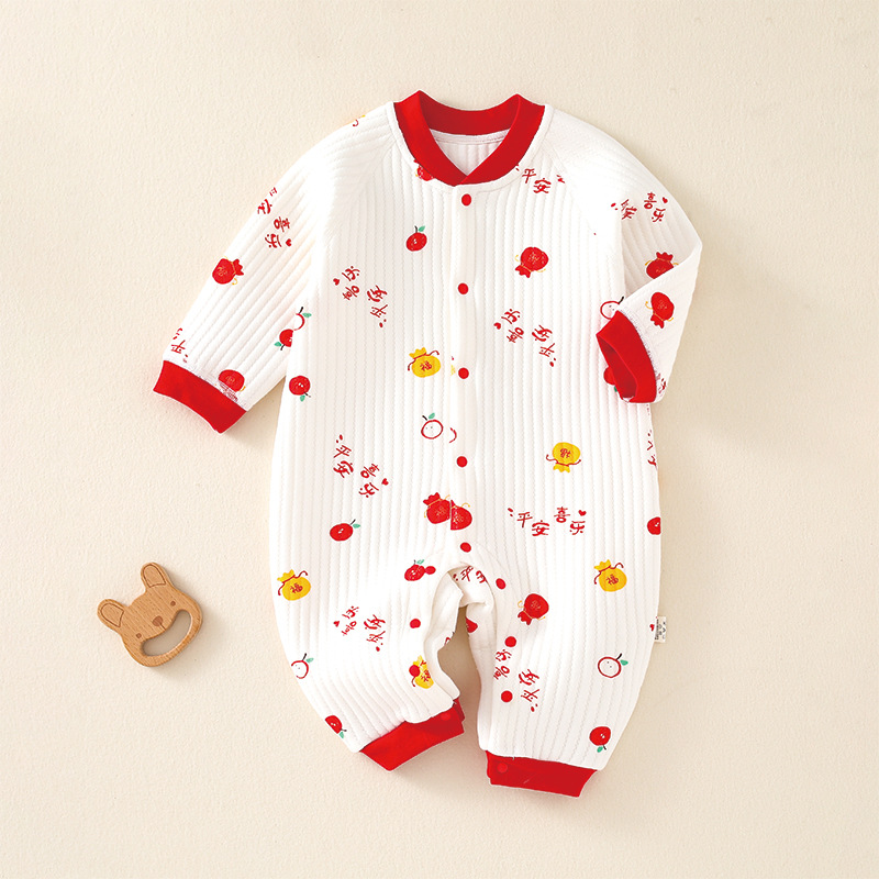 婴儿保暖连体衣秋冬衣服新生儿哈衣爬服夹丝男女宝宝满月睡衣长袖