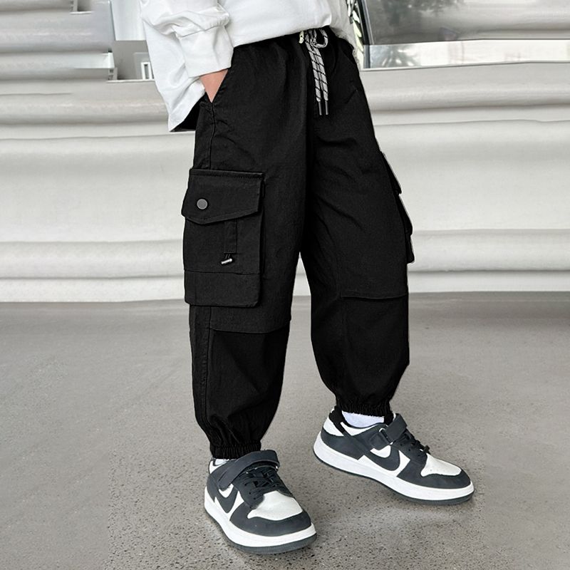 男童裤子春秋款2025新款儿童大童秋季男孩秋装痞帅阔腿休闲工装裤