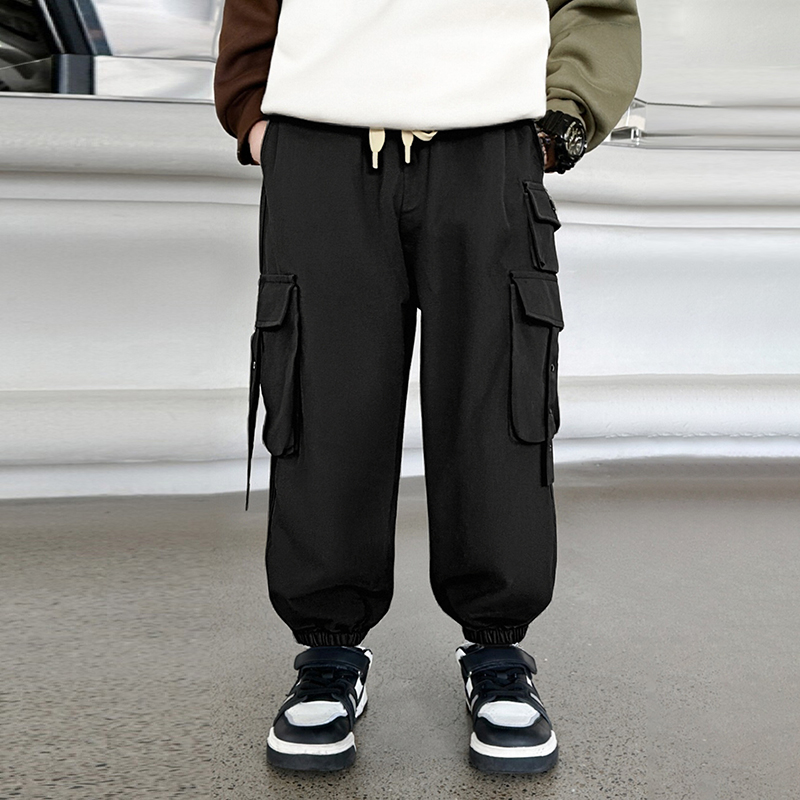 男童裤子春秋款2025新款痞帅风儿童春季休闲阔腿工装裤