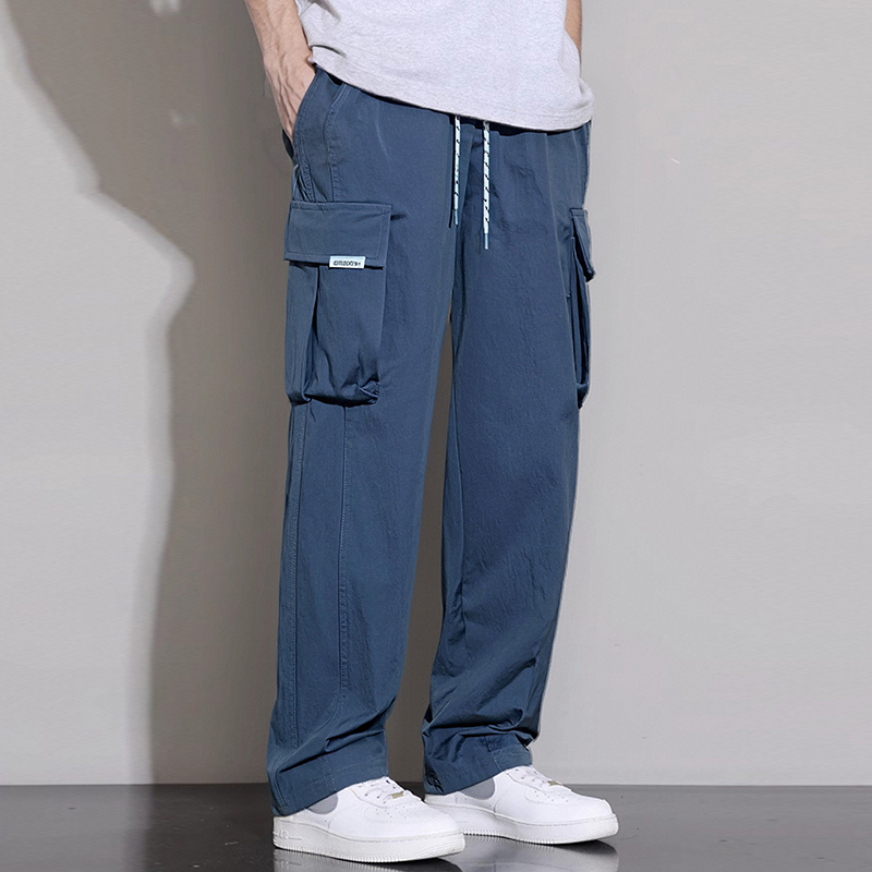 直筒休闲裤男夏季宽松纯棉百搭工装长裤