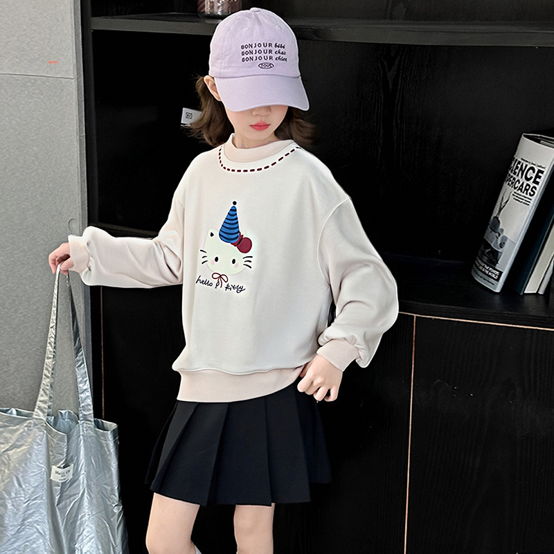 大童装洋气撞色卫衣女童网红插肩袖上衣儿童长袖t恤2025春秋新款