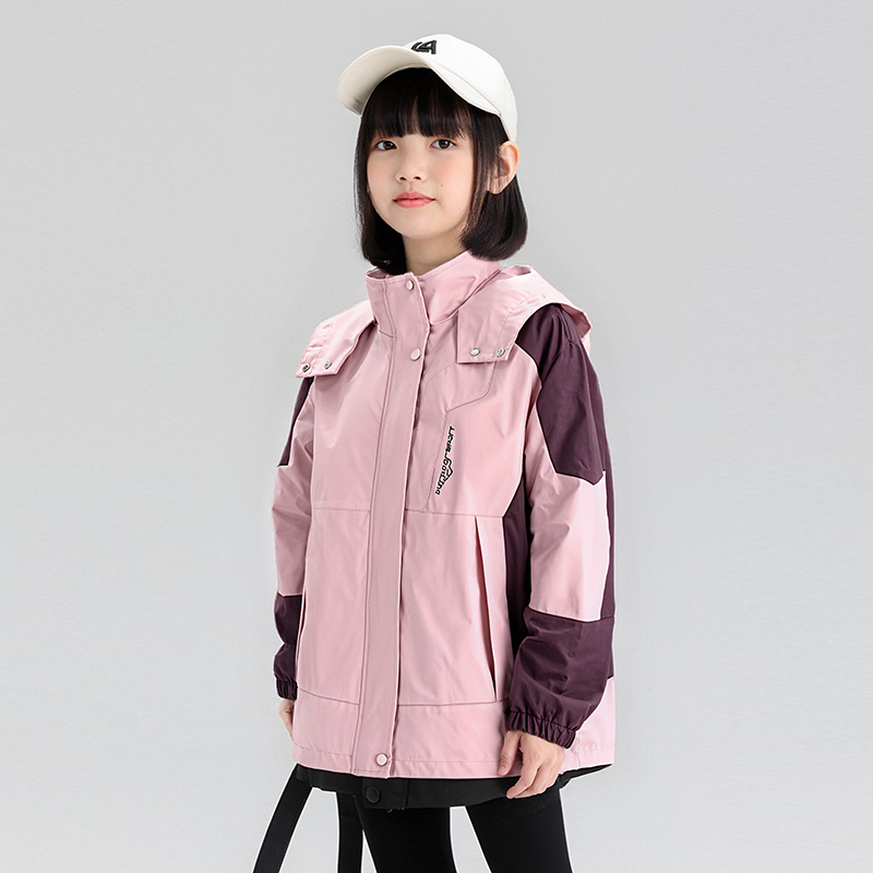 女童秋装外套春秋款2025新款洋气儿童连帽冲锋衣女孩运动户外上衣