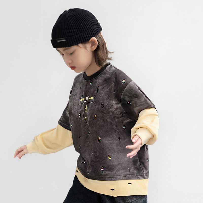 男童假两件卫衣春秋款2025新款中大儿童秋季秋装上衣潮