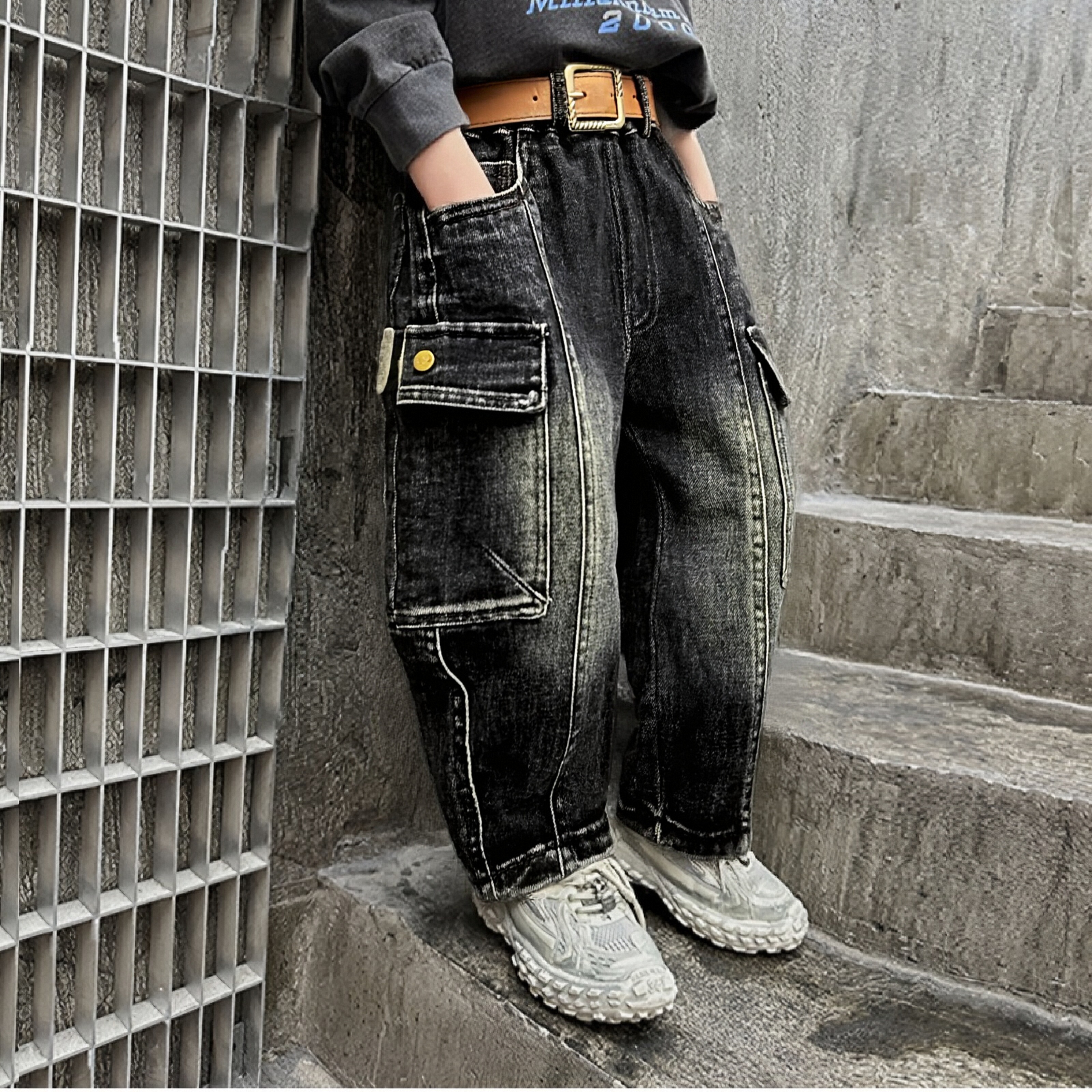 男童秋装牛仔裤春秋款2025新款儿童韩版痞帅气时髦宽松秋季裤子潮