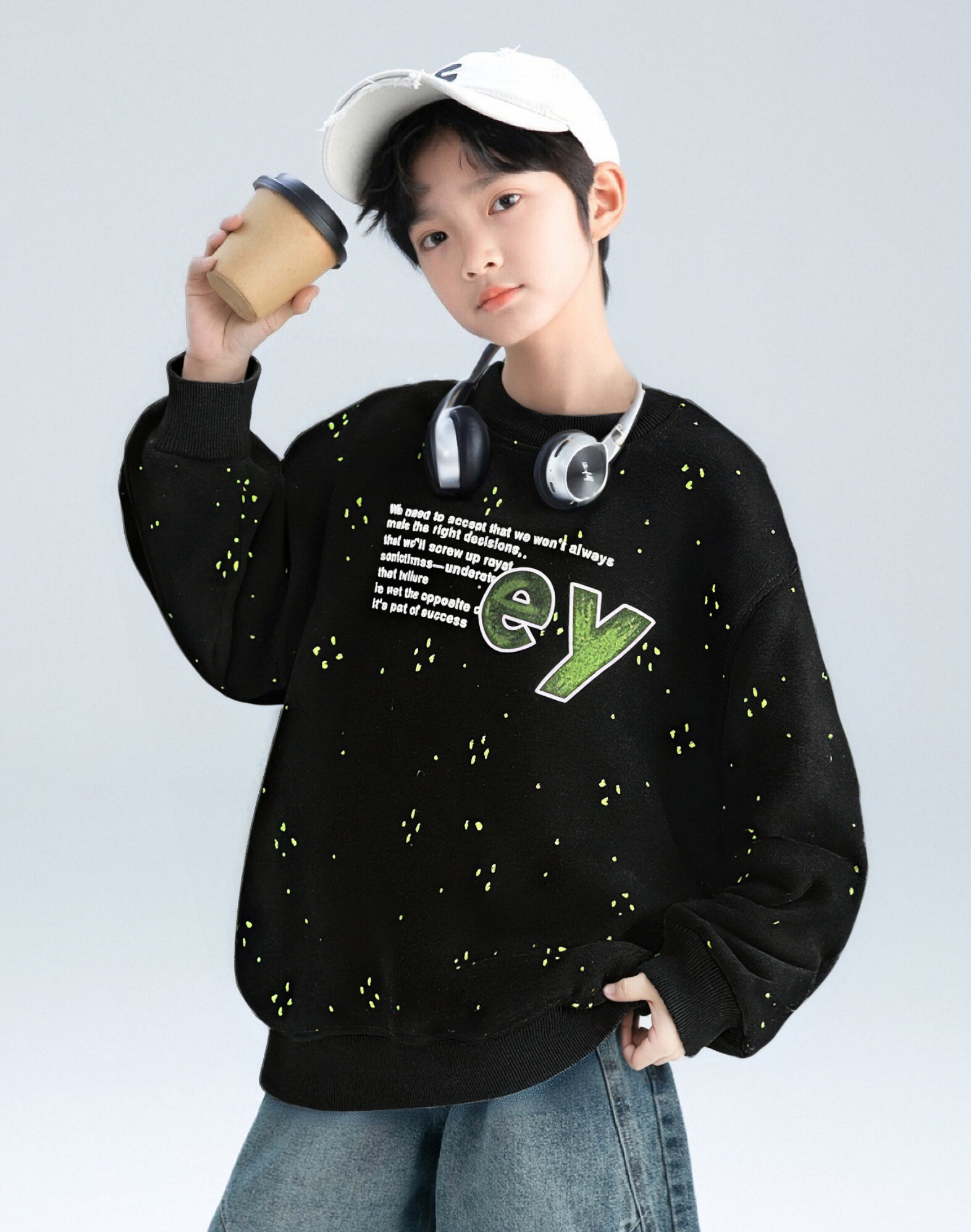 男童秋装卫衣春秋款2025新款儿童秋季黑色痞帅气时髦炸街上衣潮酷