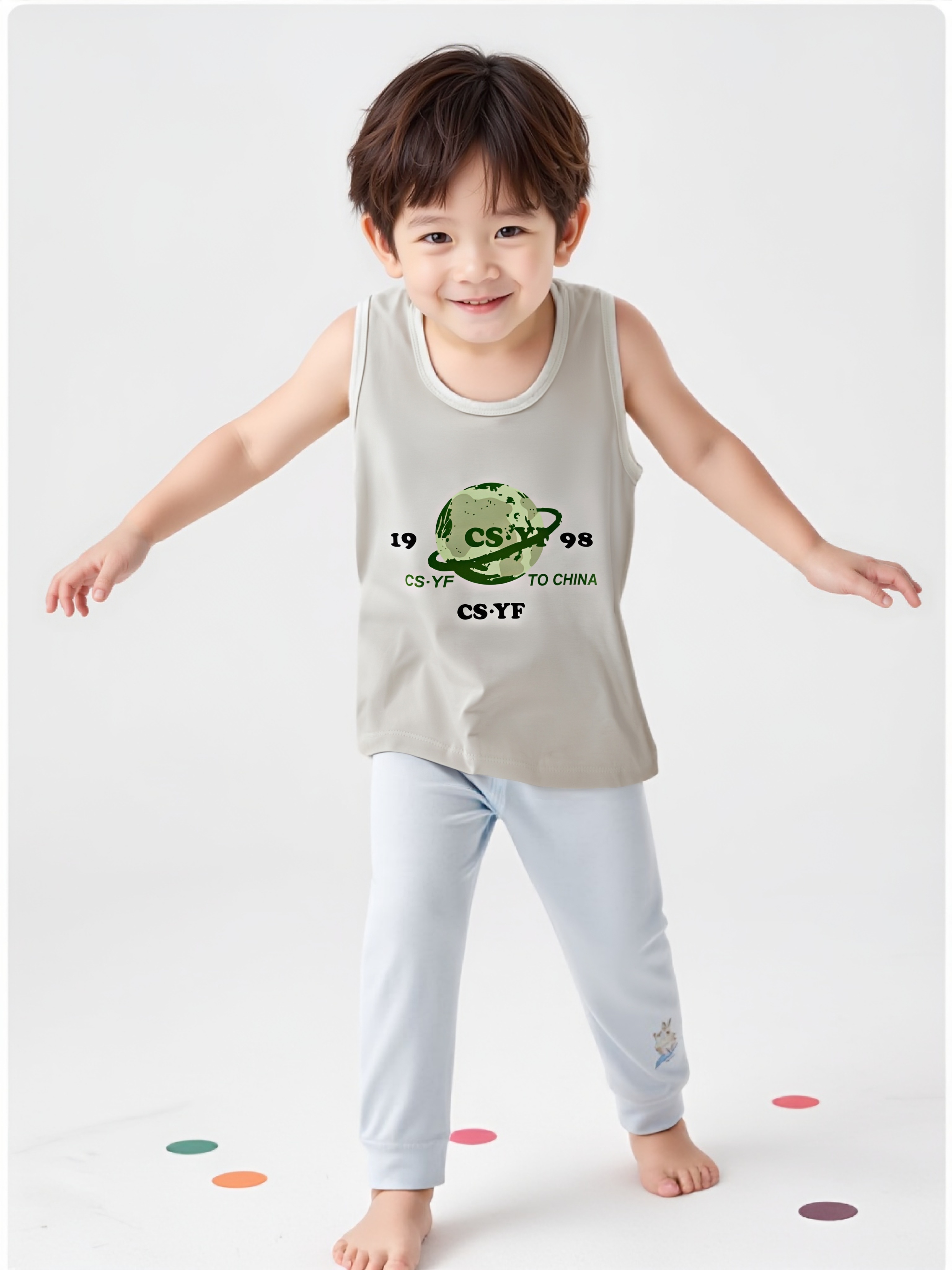 夏季居家无袖背心儿童睡衣精梳棉中大童夏薄款女童男童透气空调服