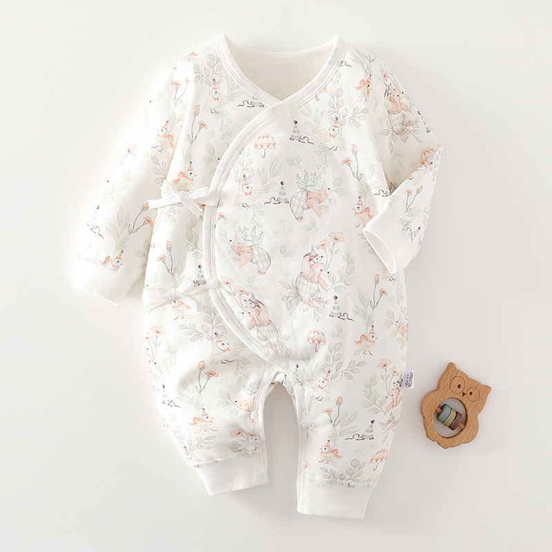 婴儿连体衣秋冬季60克薄棉无骨纯棉A类新生儿蝴蝶衣和尚服哈衣爬