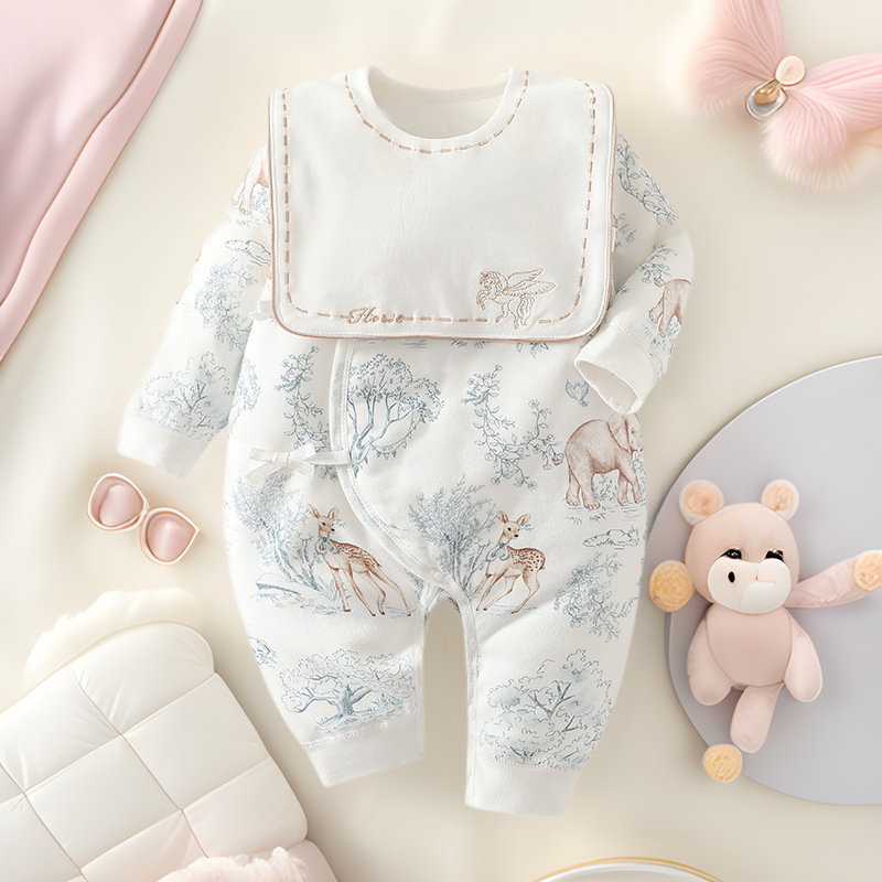 新生儿加棉蝴蝶衣60克薄棉初生宝宝连体衣哈衣爬服INS安阳童装