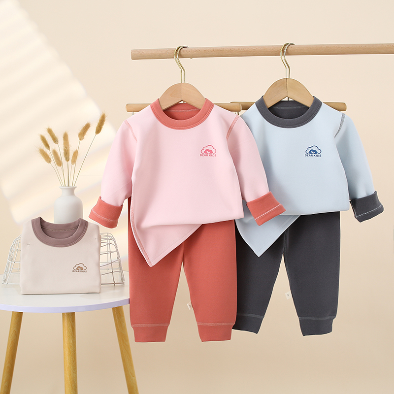 儿童保暖内衣套装巧克力色德绒男童女童秋衣秋裤宝宝家居服