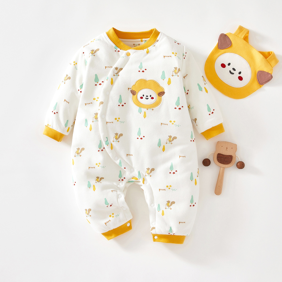 婴儿秋装夹棉哈衣爬服初生宝宝衣服新生儿连体衣婴童婴儿秋冬服装