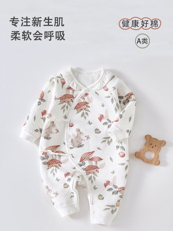 新生儿衣服秋冬季婴儿连体衣初生满月宝宝和尚服夹棉保暖哈衣爬服