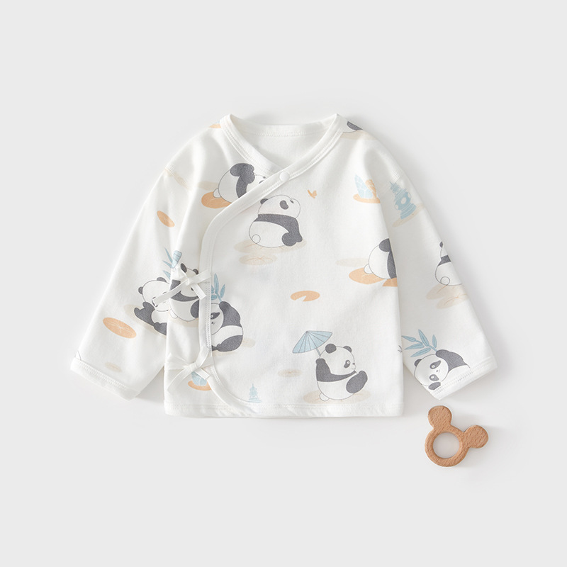 新生儿纯棉半背衣春秋季0-3个月初生宝宝打底上衣婴儿无骨衣服