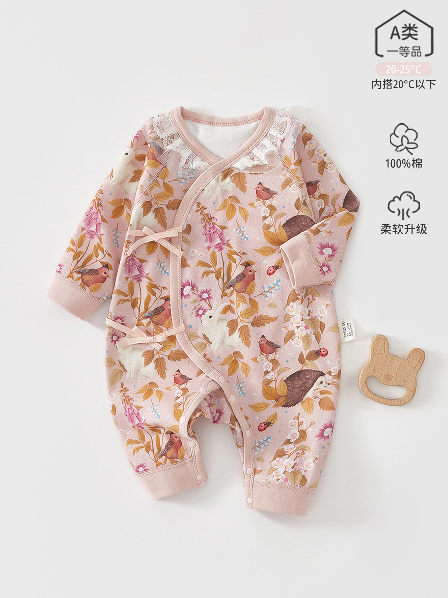婴儿连体衣纯棉宝宝哈衣新生儿爬服婴儿秋冬衣服a类棉女宝宝哈衣