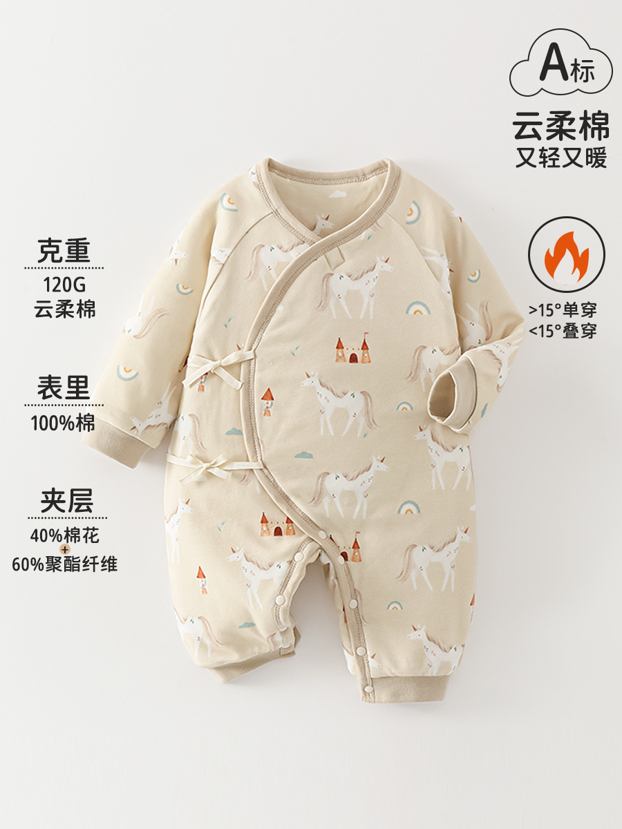 冬季婴儿加厚连体衣新生儿衣服初生儿保暖蝴蝶衣爬服夹棉外出衣服