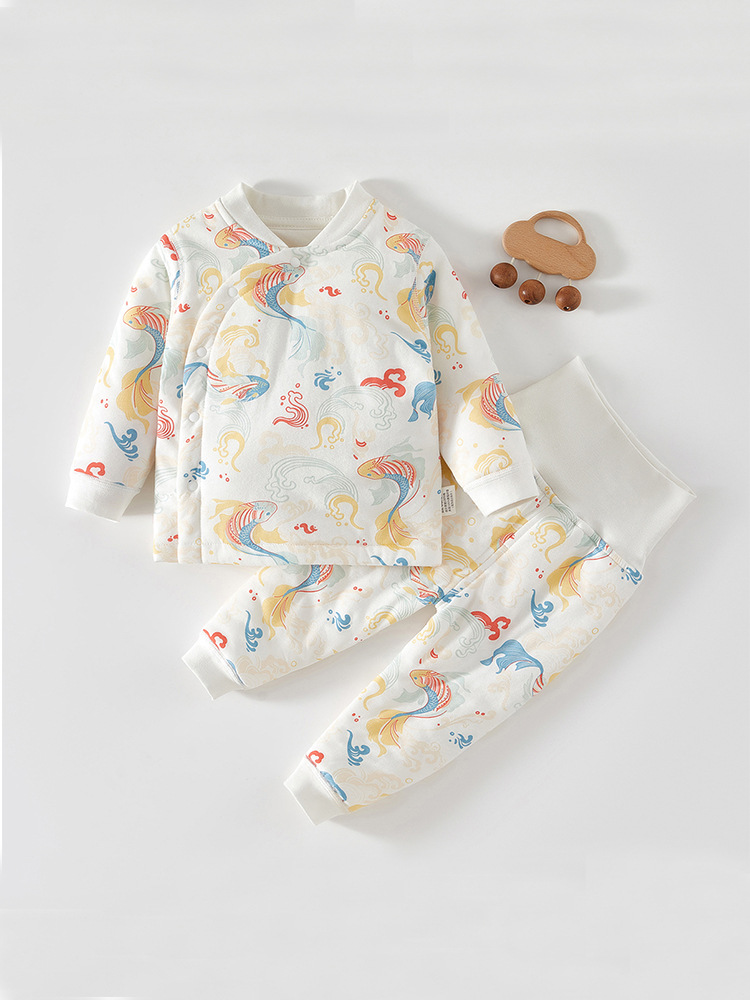 宝宝夹棉套装秋冬季婴儿一周岁贴身 秋衣高腰护肚裤保暖分体外套