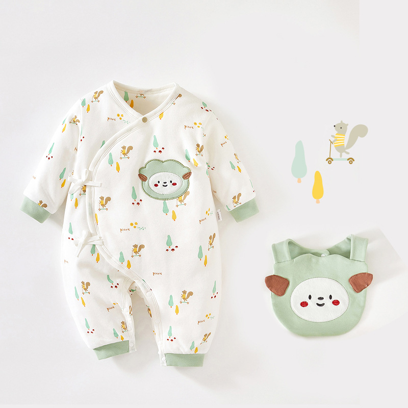 新生婴儿连体衣秋冬宝宝衣服斜襟系带夹棉蝴蝶衣婴儿连体衣爬服